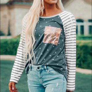 NWT Southern Polka Dot Sequin Pocket Long Sleeve